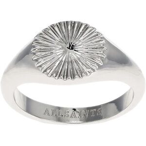 AllSaints Rhodium Plated Textured Fan Signet Ring Silver Tone Brass Metal New